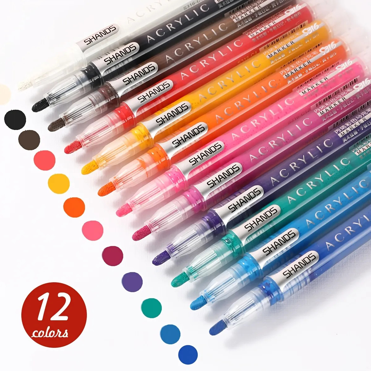 12pcs Acrylic Paint Marker Set, 2mm Fiber Tips, 12 Colored Inks, Suitable For Rock Painting, Cera... | Temu Affiliate Program