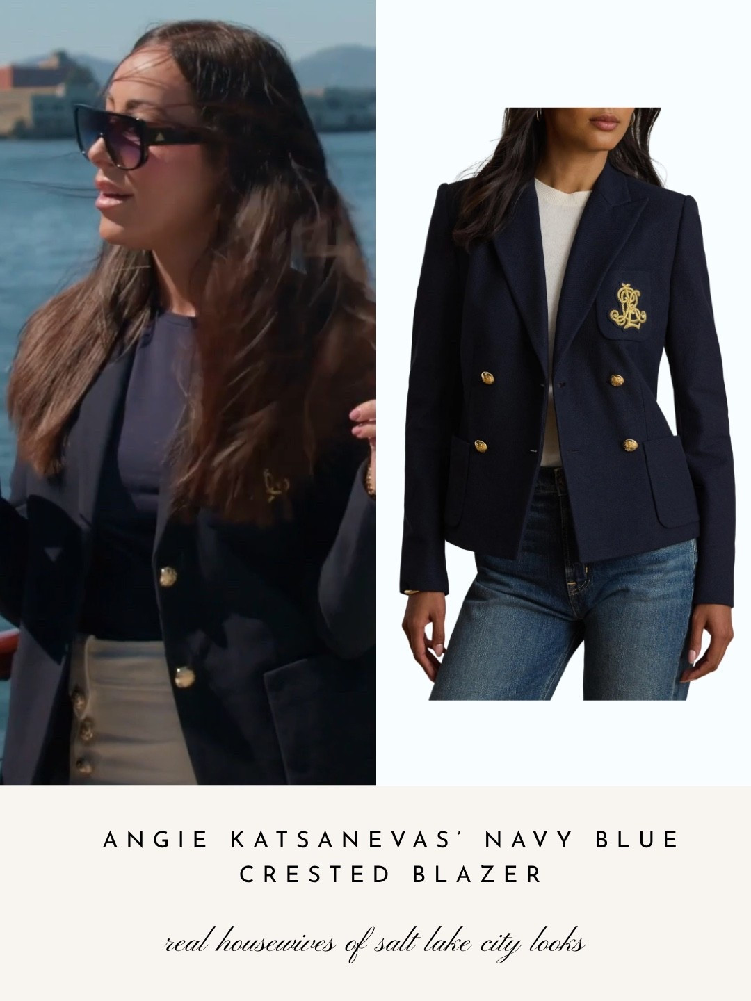 Angie Katsanevas’ Navy Blue Crested Blazer