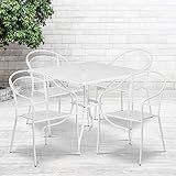 Flash Furniture Commercial Grade 35.5" Square White Indoor-Outdoor Steel Patio Table Set with 4 Roun | Amazon (US)