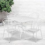 Flash Furniture Commercial Grade 35.5" Square White Indoor-Outdoor Steel Patio Table Set with 4 Roun | Amazon (US)