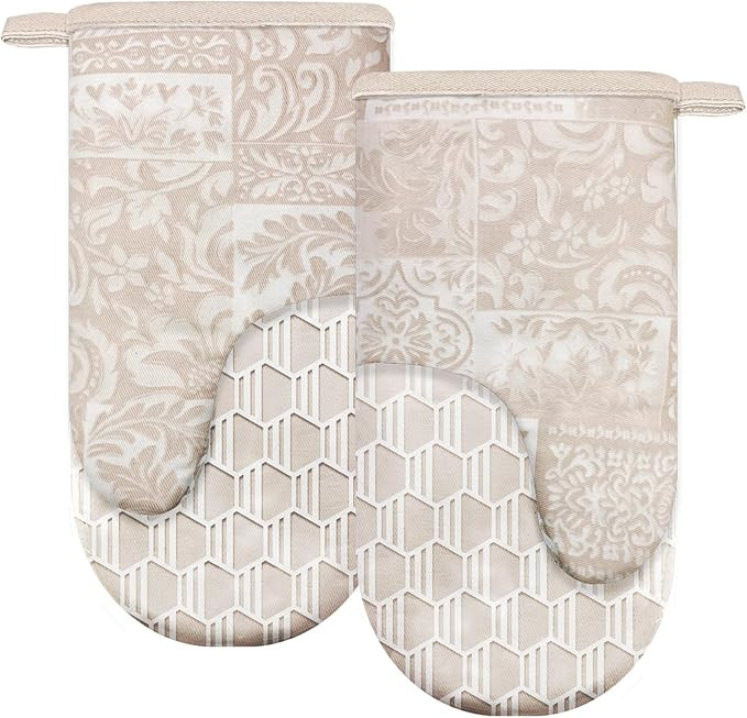 Thumb Oven Mitts, Heat and Slip Resistant Silicone Kitchen Mittens 2-Pack Set, Khaki Patchwork Fl... | Amazon (US)