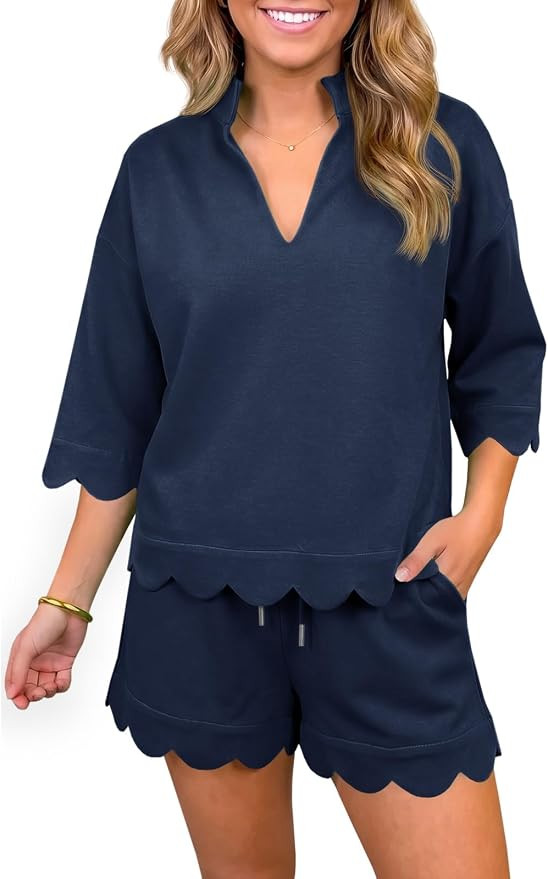 Fisoew Womens 2 Piece Short Sets Summer Casual Lounge Sets Short | Amazon (US)