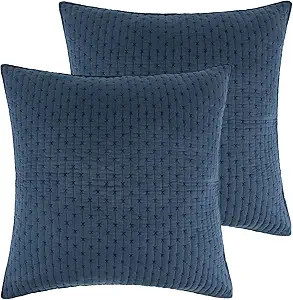 Levtex Home - Cross Stitch - 100% Cotton - Euro Shams Set of Two - (26x26in.), No Insert - Navy | Amazon (US)