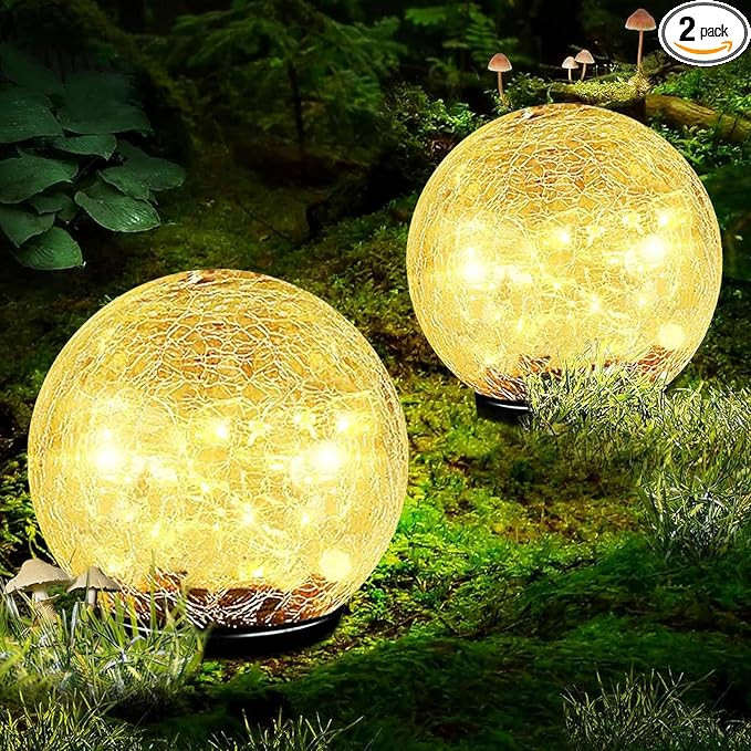 Coroor Garden Solar Ball Lights Outdoor Waterproof, 80 LED Cracked Glass Globe Solar Power Ground... | Amazon (US)