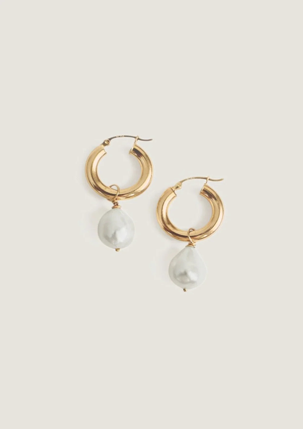 Baroque Pearl Hoop Earrings 14k Solid Gold - Kinn | Kinn