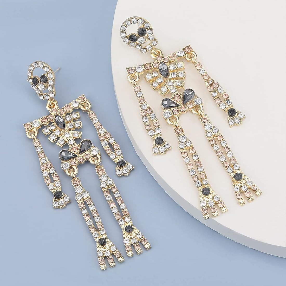 Halloween Skeleton Skull Earrings for Women Bling Rhinestone Crystal Gothic Skull Earring Halloween  | Amazon (US)