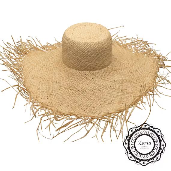 Plain Large Natural Vent Fringe Wide Brim Raffia Straw Hat | Etsy | Etsy (US)