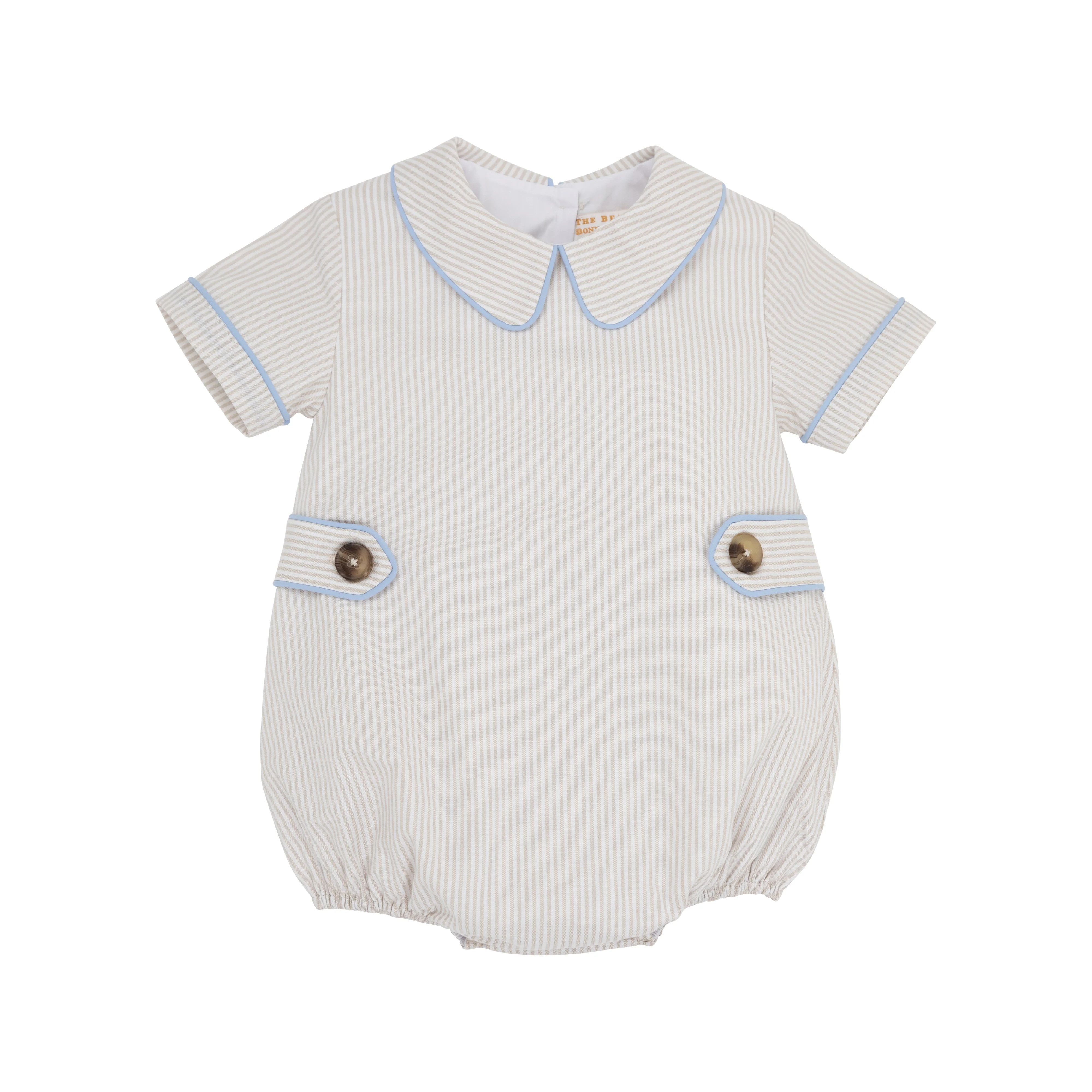 Brentley Bubble - Keeneland Khaki Oxford Stripe with Beale Street Blue | The Beaufort Bonnet Company