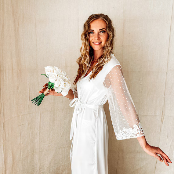 Long Bridal Robe with Beautiful Sleeves | Etsy (US)
