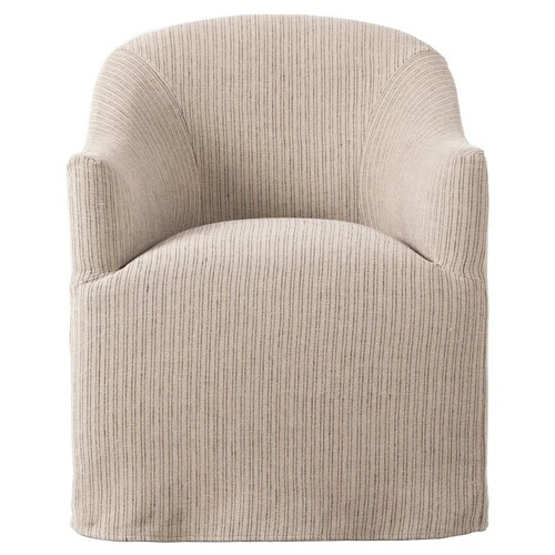 Desiree French Country Beige Striped Slipcovered Dining Arm Chair | Kathy Kuo Home