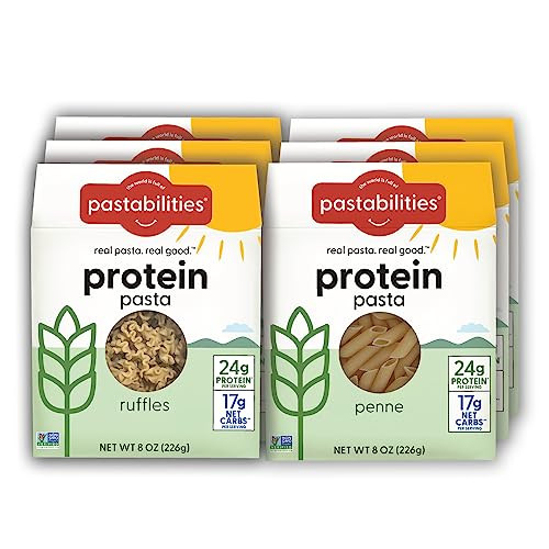 Pastabilities, Protein Pasta, Variety Pack (Penne & Ruffles) - 24g Protein & Low 12g Net Carb - High Protein Delicious Taste & Texture Non-GMO Plant-Based Pasta, Keto Friendly, Vegan (8 Ounce, 6 Pack) | Amazon (US)