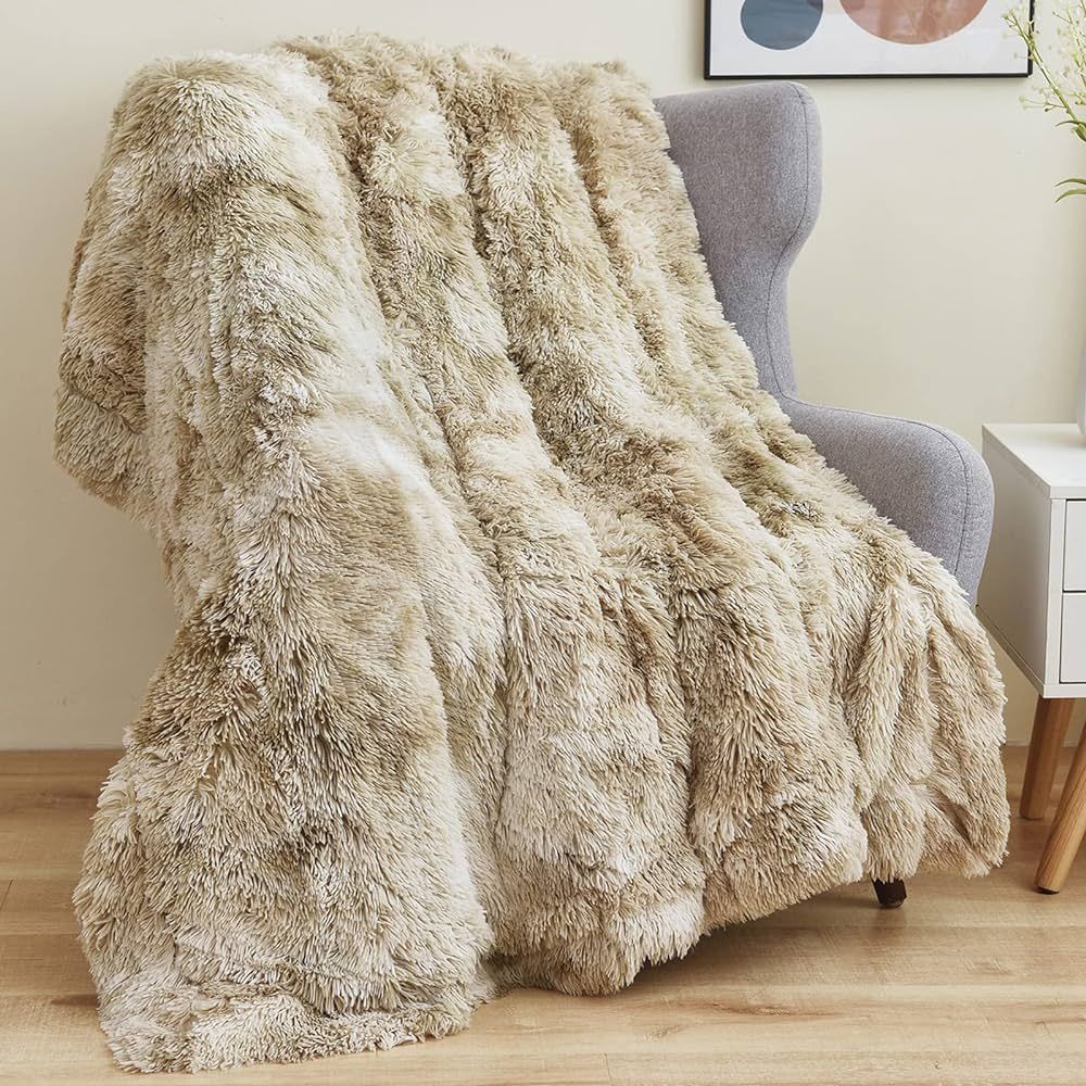 GONAAP Fuzzy Faux Fur Throw Blanket Tie-dye Beige Super Soft Cozy Plush Fuzzy Shaggy Blanket for ... | Amazon (US)