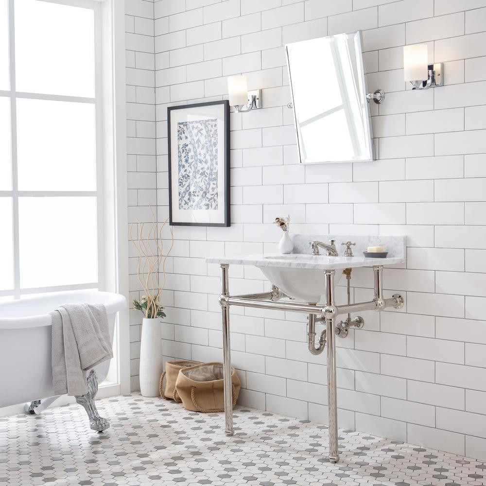 Water Creation Embassy 30 in. Brass Wash Stand with Polished Nickel P-Trap Kit, Faucet, Marble Co... | The Home Depot