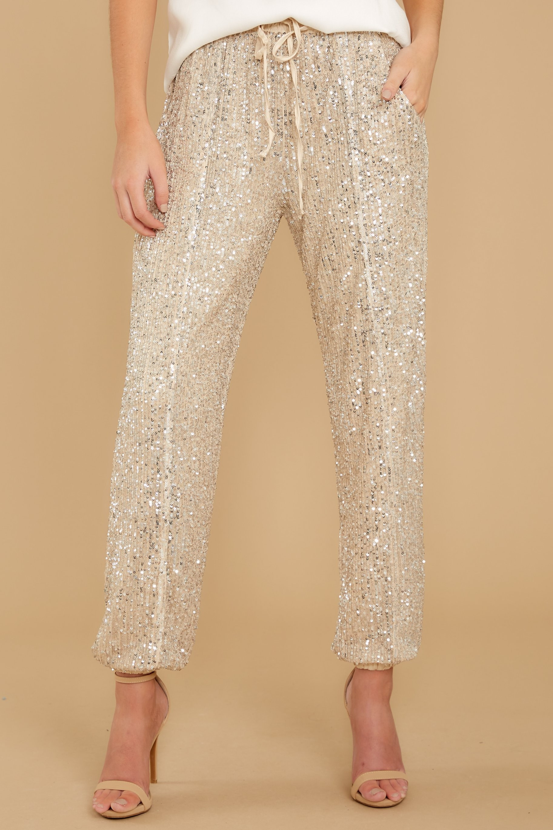 More Than A Fever Champagne Sequin Pants Beige | Red Dress 