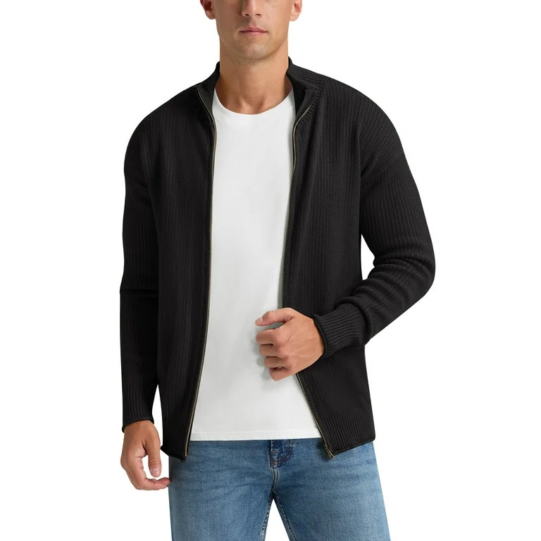 Iceglad Mens Full Zip Cardigan Sweaters Relax Fit Lapel Collar Raglan Sleeve Casual Ribbed Sweate... | Walmart (US)