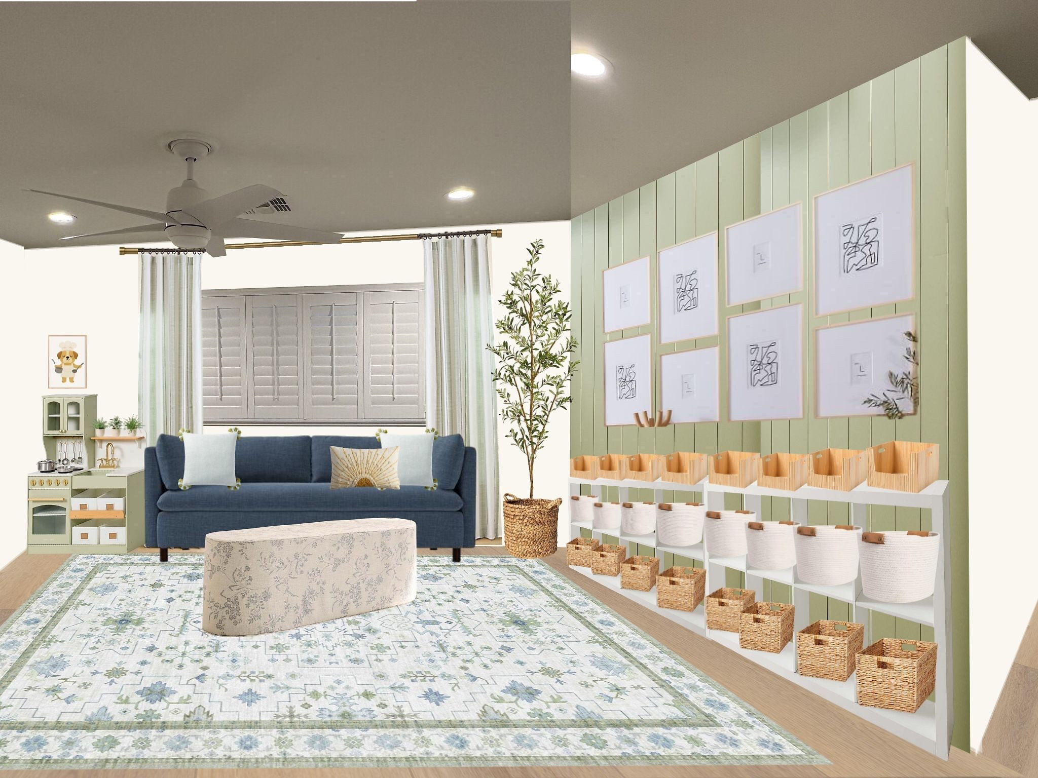 Coastal blue and green playroom with sleeper sofa for guests!

#LTKKids #LTKHome