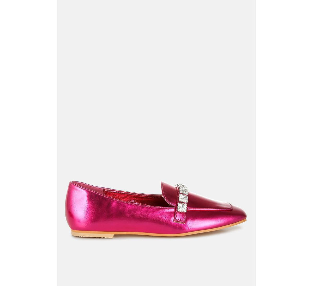 Celosia Metallic Diamante Strap Loafers - Pink | Macy's