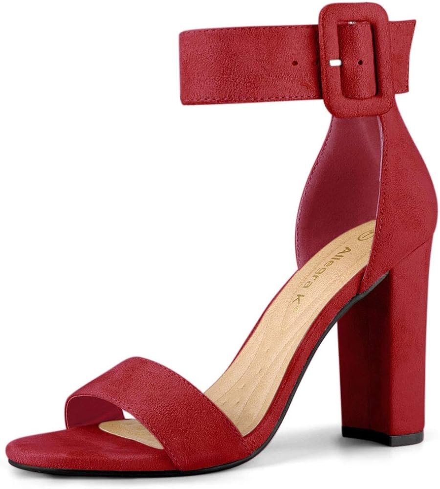 Allegra K Women's Ankle Strap Block High Heel Sandals | Amazon (US)