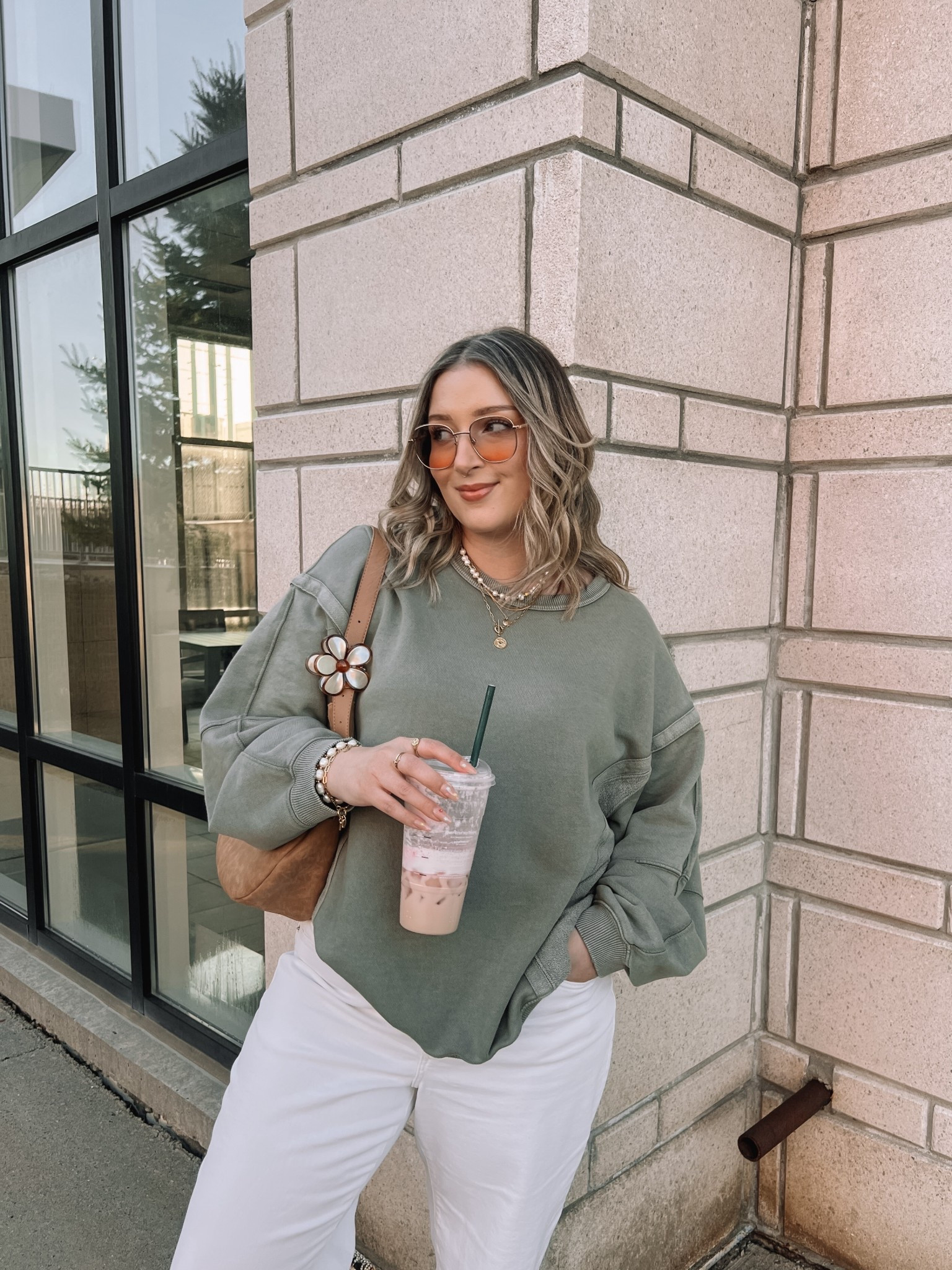Spring outfit from last year! Aerie sweatshirt is back in this pretty green color this year! Runs big, wearing M. Linked similar white jeans

#LTKstyletip #LTKsale #LTKmidsize