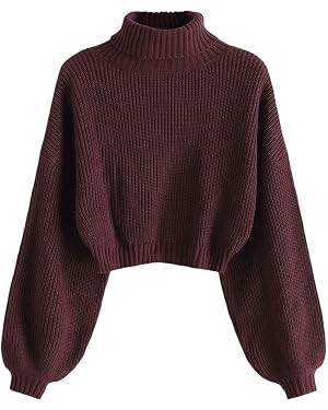 ZAFUL Women's Pullover Sweater Drop Shoulder Plain Knitted Cropped Sweater Pullover Solid Long Sl... | Amazon (US)