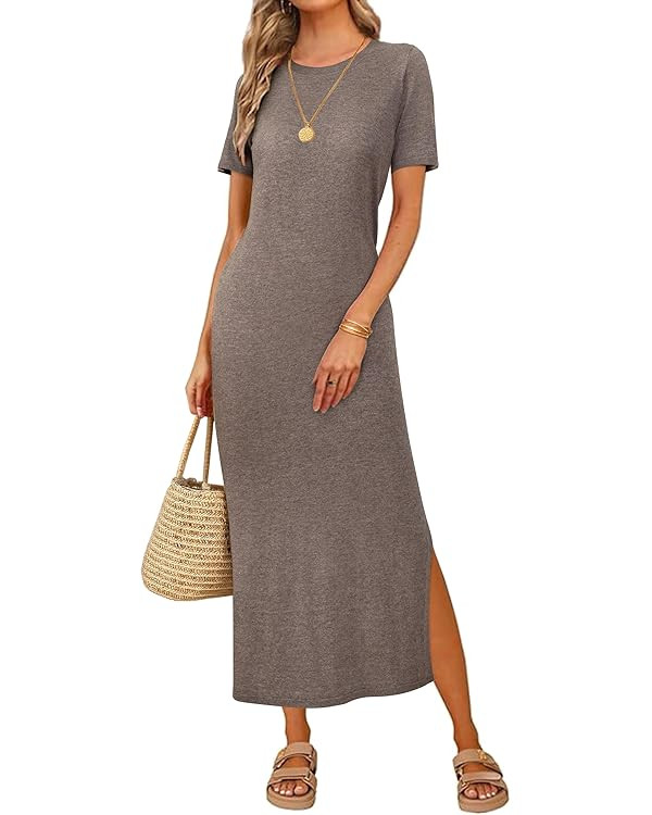 Arach&Cloz Women's Wool Blend Lightweight Summer Casual T Shirts Maxi Dress 2025 | Amazon (US)