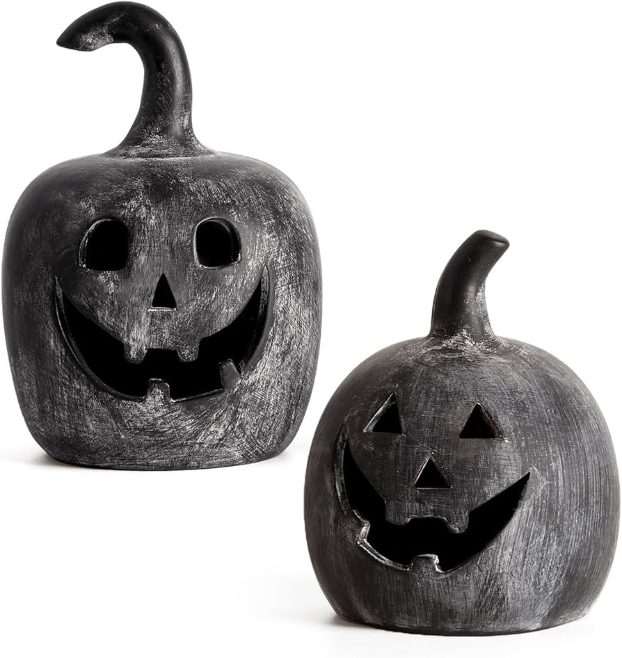 DN DECONATION Halloween Fall Pumpkin Decor, Jack O Lantern Tealight Holders     Black Terracotta ... | Amazon (US)