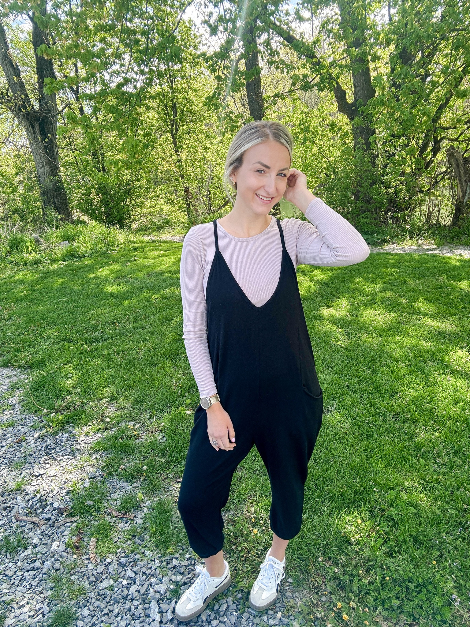Todays OOTD. Another one piece outfit 😜 

This one is extremely comfortable and feels like pajamas! I threw on a long sleeve tshirt today because it is chilly outside. But you could totally wear a tank top or a bralette over the summer! 

#LTKfindsunder50 #LTKSeasonal #LTKstyletip
