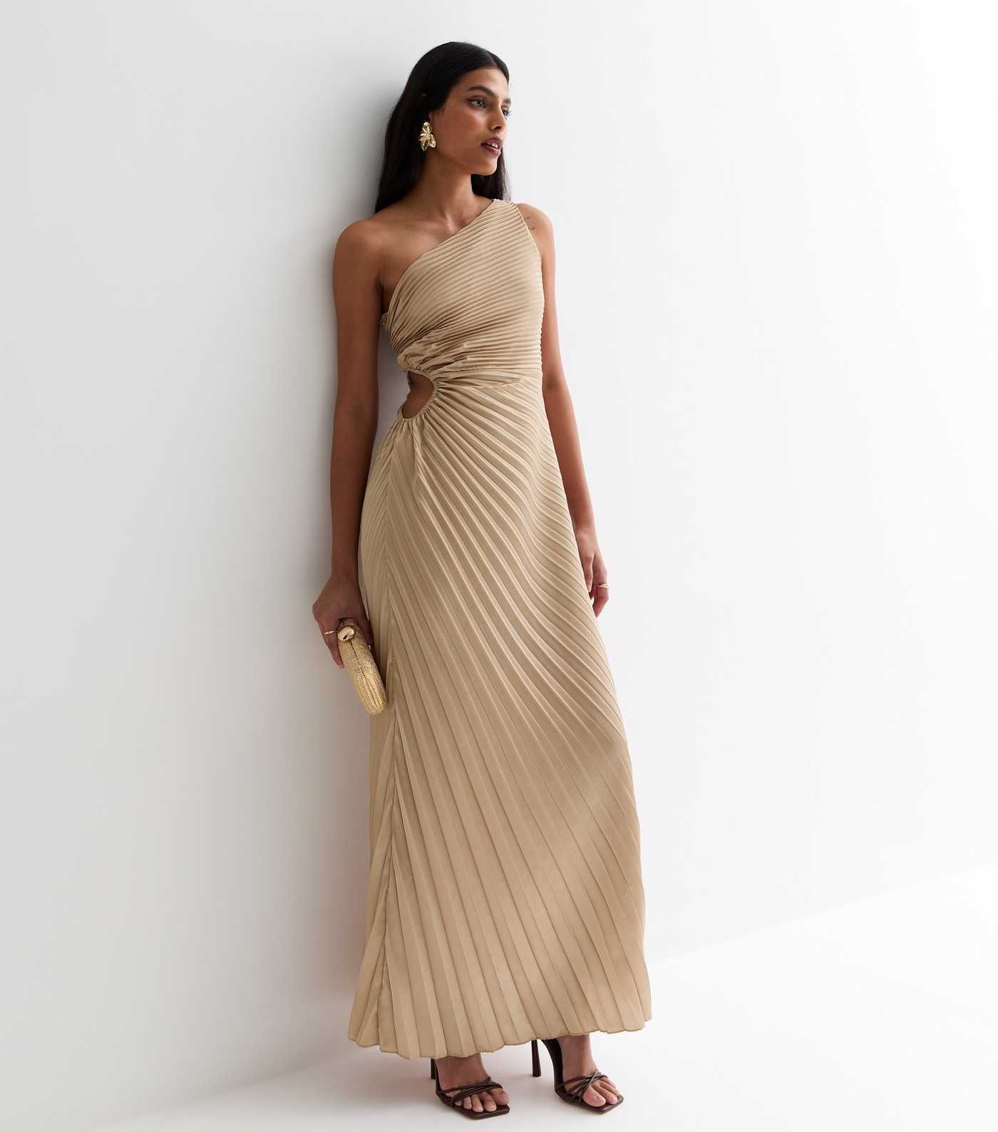 Gold Satin Pleated One Shoulder Cut Out Midi Dress
						
						Add to Saved Items
						Remove f... | New Look (UK)