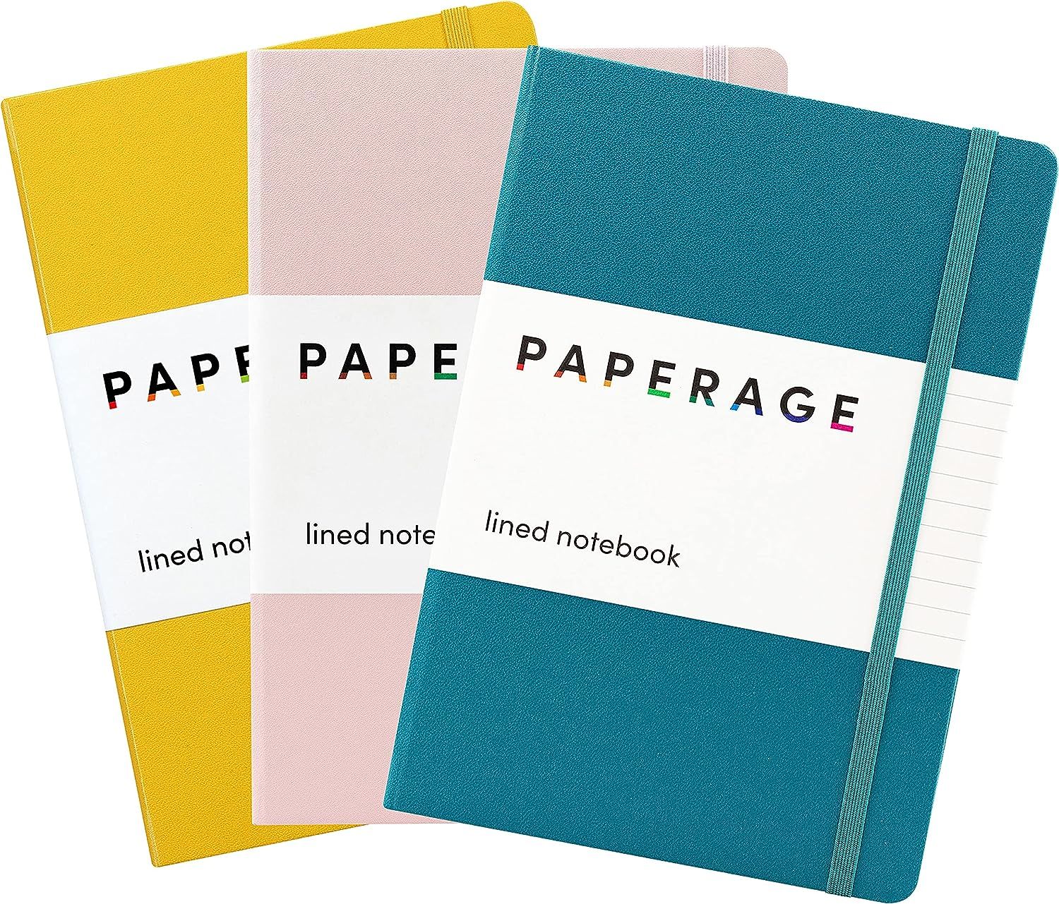 PAPERAGE Lined Journal Notebooks, 3 Pack, (Yellow, Blush & Turquoise), 160 Pages, Medium 5.7 inch... | Amazon (US)