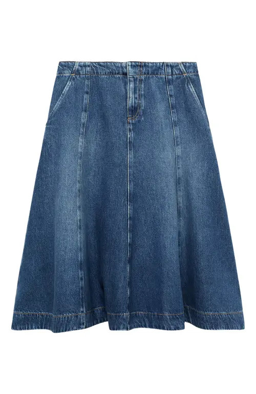 MANGO Paneled Flared Denim Skirt in Dark Blue at Nordstrom, Size Small | Nordstrom