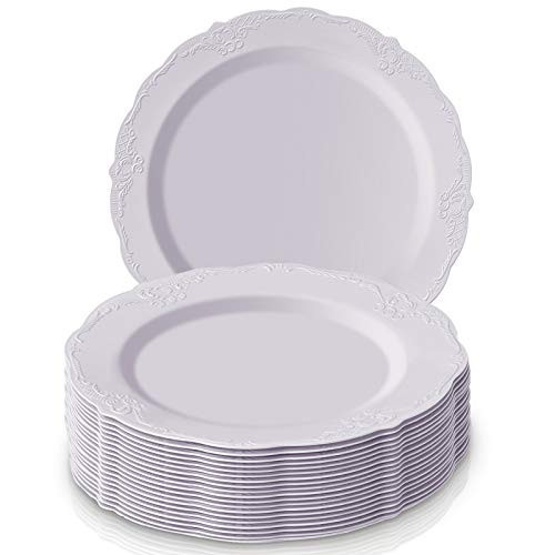 Silver Spoons DISPOSABLE DINNERWARE PLATES | Premium Reusable Plastic | Vintage | 10 Pieces, Dinner Plates, White | Amazon (US)