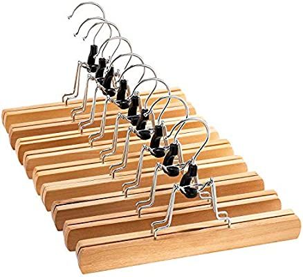 High-Grade Wooden Pants Hangers with Clips 20 Pack Non Slip Skirt Hangers, Smooth Finish Solid Wo... | Amazon (US)