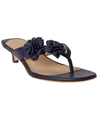 Lauren Ralph Lauren Women's Francesca Floral-Trim Nappa Dress Sandals - Macy's | Macy's