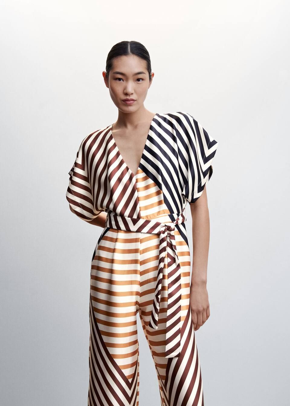 Satin stripes jumpsuit | MANGO (US)