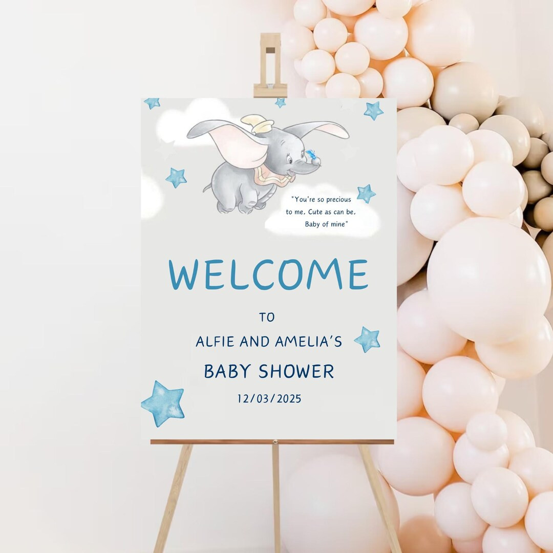 Editable Dumbo Baby Shower Welcome Sign: Blue Decor (PRINTABLE Canva) - Etsy | Etsy (US)