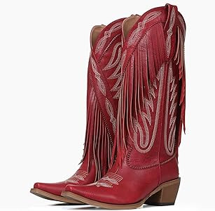 Mattiventon Cowboy Boots for Women Fringe Knee High Cowgirl Western Boots with Classic Embroidery... | Amazon (US)