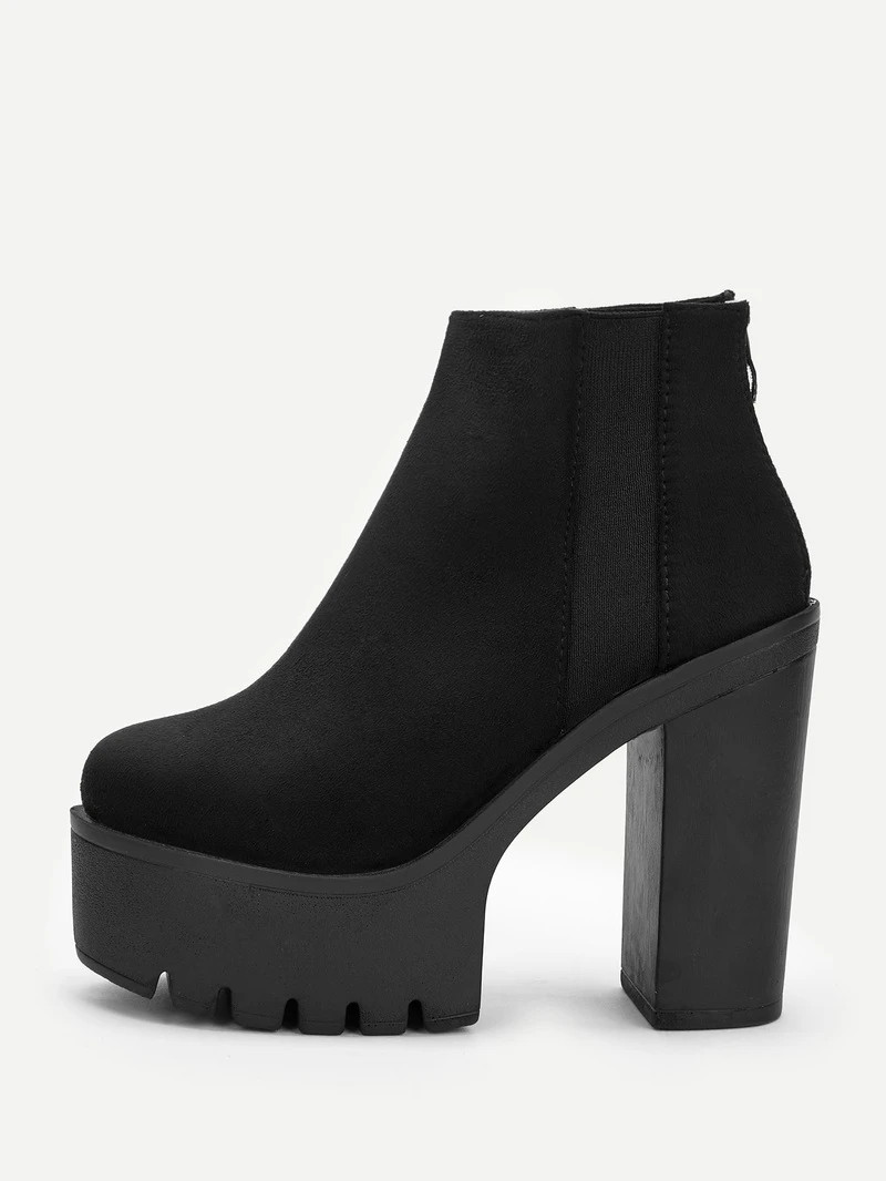 Solid Back Zipper Suede Boots | ROMWE