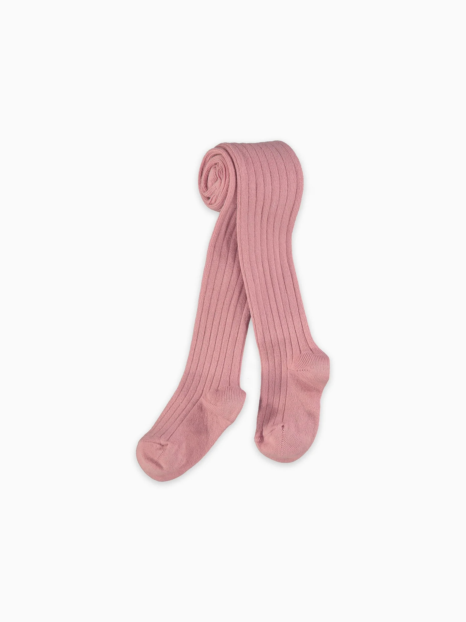Dusty Pink Ribbed Girl Tights | La Coqueta (US)