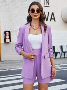SHEIN Unity Shawl Collar Ruched Cuff Blazer & High Waist Shorts SKU: sw2205162802056582(100+ Revi... | SHEIN