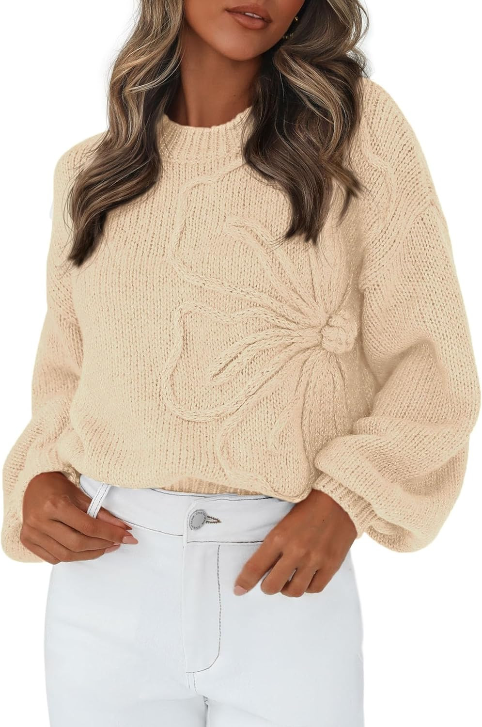 PRETTYGARDEN Women's Oversized 3D Floral Knit Sweater | Amazon (US)