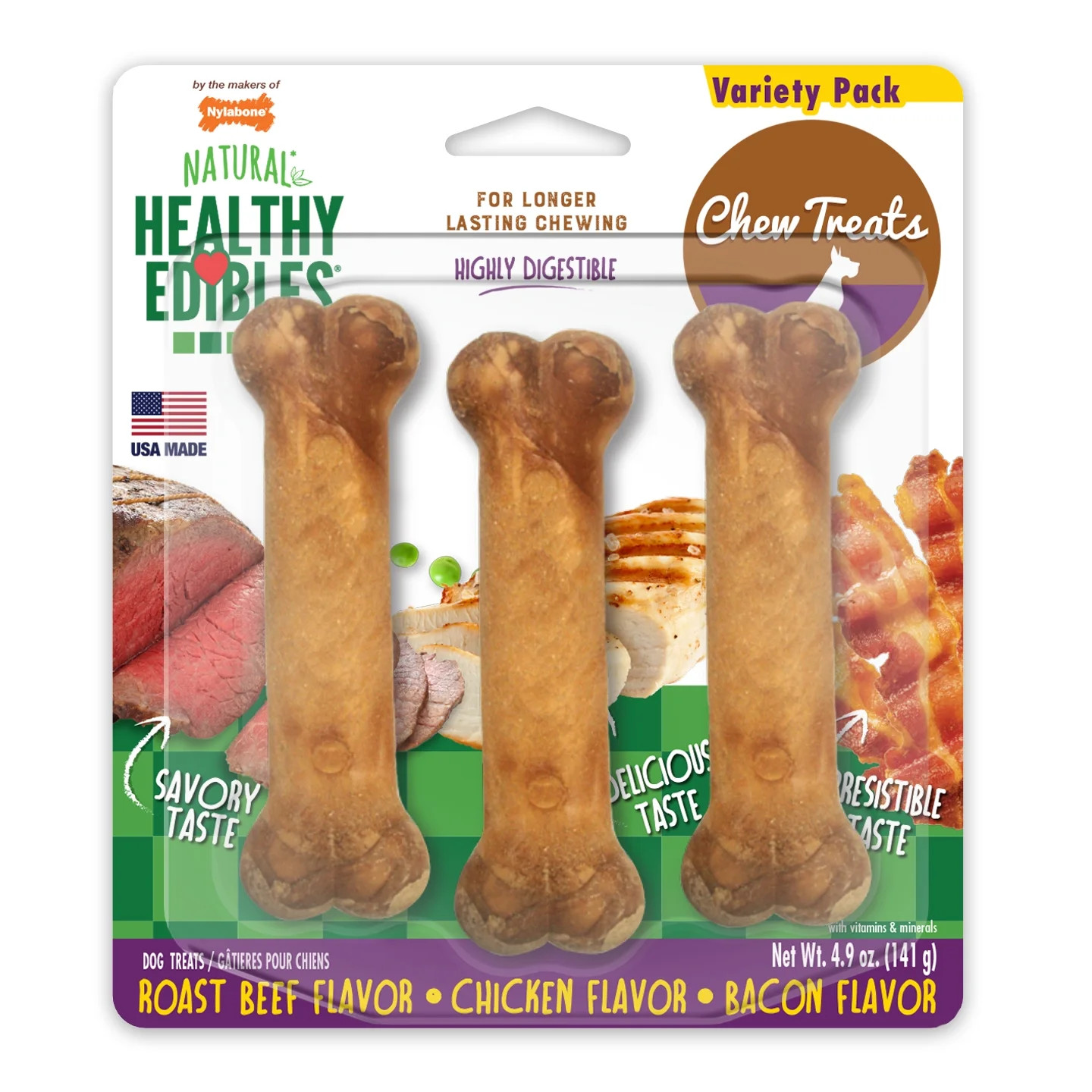 Nylabone Healthy Edibles All-Natural Long Lasting Chew Treats Variety Pack 3 count Regular - Up t... | Walmart (US)