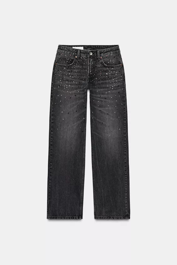 TRF LOW RISE RHINESTONE STRAIGHT JEANS | Zara US