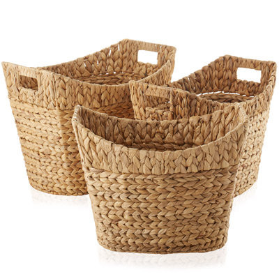 Casafield Oval Storage Baskets with Handles (Set of 3), Woven Water Hyacinth Laundry Baskets | Wayfair North America