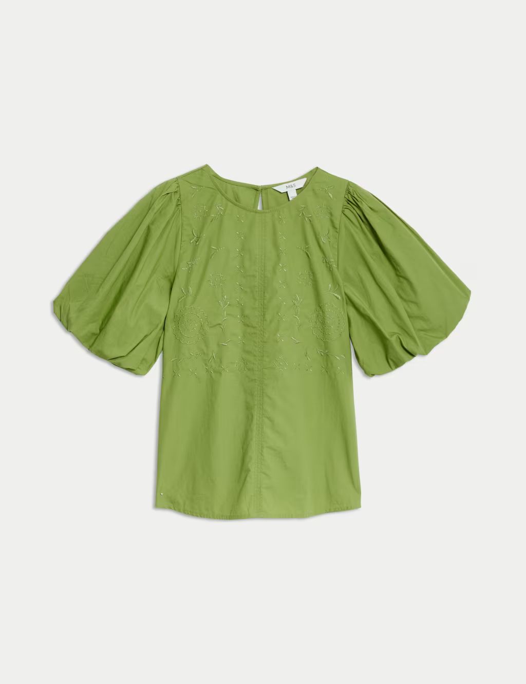 Pure Cotton Embroidered Puff Sleeve Blouse | M&S Collection | M&S | Marks & Spencer (UK)