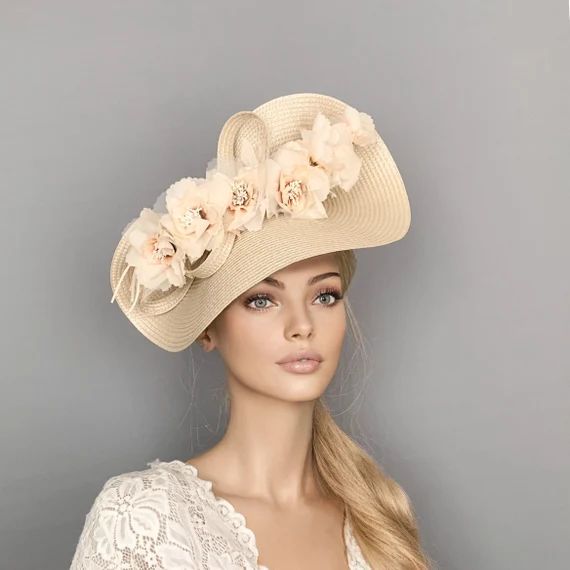Kentucky Derby Hat Beige Derby Hat Floral Champagne Ascot | Etsy | Etsy (US)