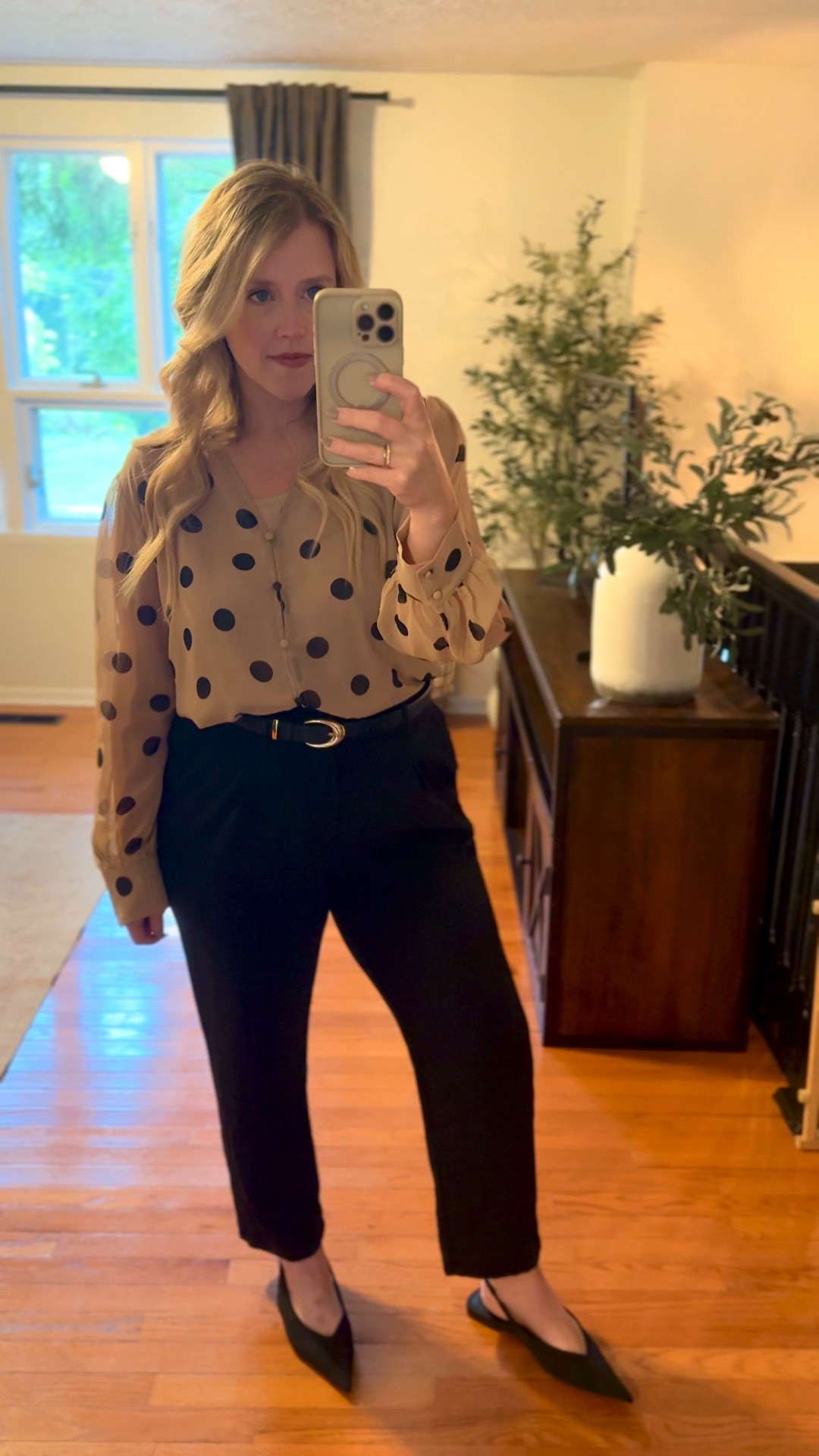 Fall Office Outfit 🖤 Fall Blouse, Stretch Work Pants, Pointed Toe Slingbacks

#LTKFallSale #LTKMidsize #LTKWorkwear