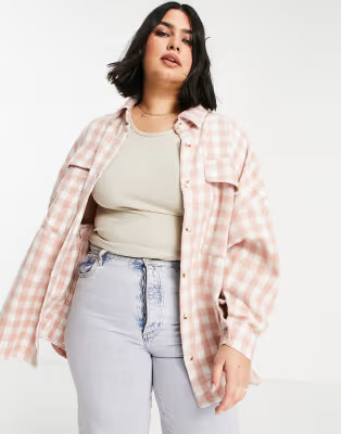 In The Style Plus x Dani Dyer oversized shacket in pink check print | ASOS (Global)