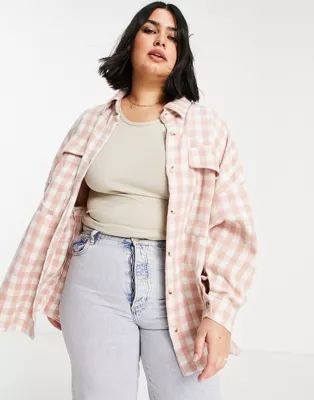 In The Style Plus x Dani Dyer oversized shacket in pink check print | ASOS (Global)