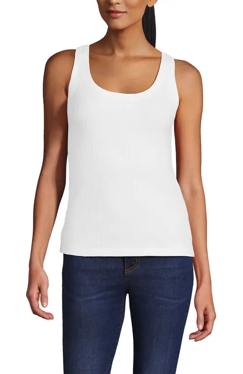 Lands' End Pointelle Rib UNeck Tank in White at Nordstrom, Size Small | Nordstrom