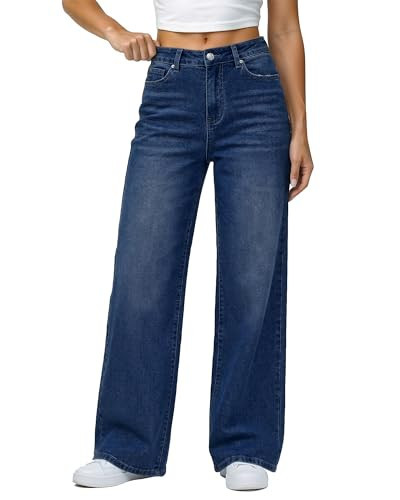 GRAPENT Stretchy Jeans for Women Denim Outfit for Women Wide Leg High Waisted Pants 2025 Trendy Y2K Baggy Jeans Casual Western Wear Oversized Color Darkness Blue XX-Large Size 20 Size 22 | Amazon (US)